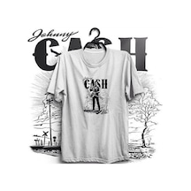 Stoned&Fame Johnny Cash Baskılı Unisex %100 Pamuk Beyaz T-shirt Beyaz