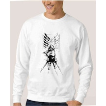 Anime Attack On Titan Baskılı Beyaz Erkek Örme Sweatshirt (528469608)