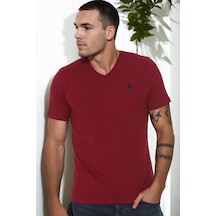 T9568 Dewberry V Yaka Erkek T-shırt-bordo
