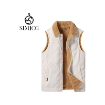 Peluş Sıcak Yelek Yelek Çok Yönlü Günlük Dik Yaka Erkek Yeleği Beyaz Peluş Sıcak Yelek Yelek Çok Yönlü Günlük Dik Yaka Erkek Yeleği Beyaz