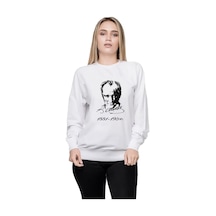 About Blank Qivi K Atatürk Imza 1881 1938 Baskılı Beyaz Kadın Örme Sweatshirt Uzun Kol Bga1075-kdnswa1, Xs Acı Kahverengi