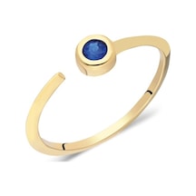 Ayrık Tek Taş Yüzük-Safir Taşlı Tektaş Yüzük-14 Ayar Tek Taş -Neg