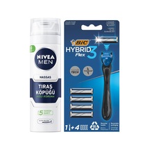 Nıvea Men Erkek Hassas Tıraş Köpüğü 200 Ml + Bıc Hybrid 3 Flex Erkek Tıraş Bıçağı 1 Sap Ve 4 Yedek Başlık Çok Renkli