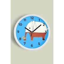 Sevimli Fil Çocuk Odası Duvar Saati - 30cm - Önü Camlı Beyaz Kasa - Sessiz Mekanizma Beyaz