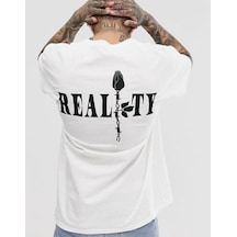Altamira Unisex Beyaz Reality Baskılı Oversize Tshirt 001
