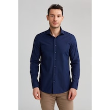Bisse Bisse Klasik Gömlek Modern Fit U. Kol Yarım İtalyan Yaka Armür Lacivert Gmars0422300101 D39 Lacivert