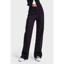 Itsbasic Kadın Siyah Renk 1w5-1 Esnek Likralı Kumaş Wide Leg Fit İç Boy 80cm Denim Jean