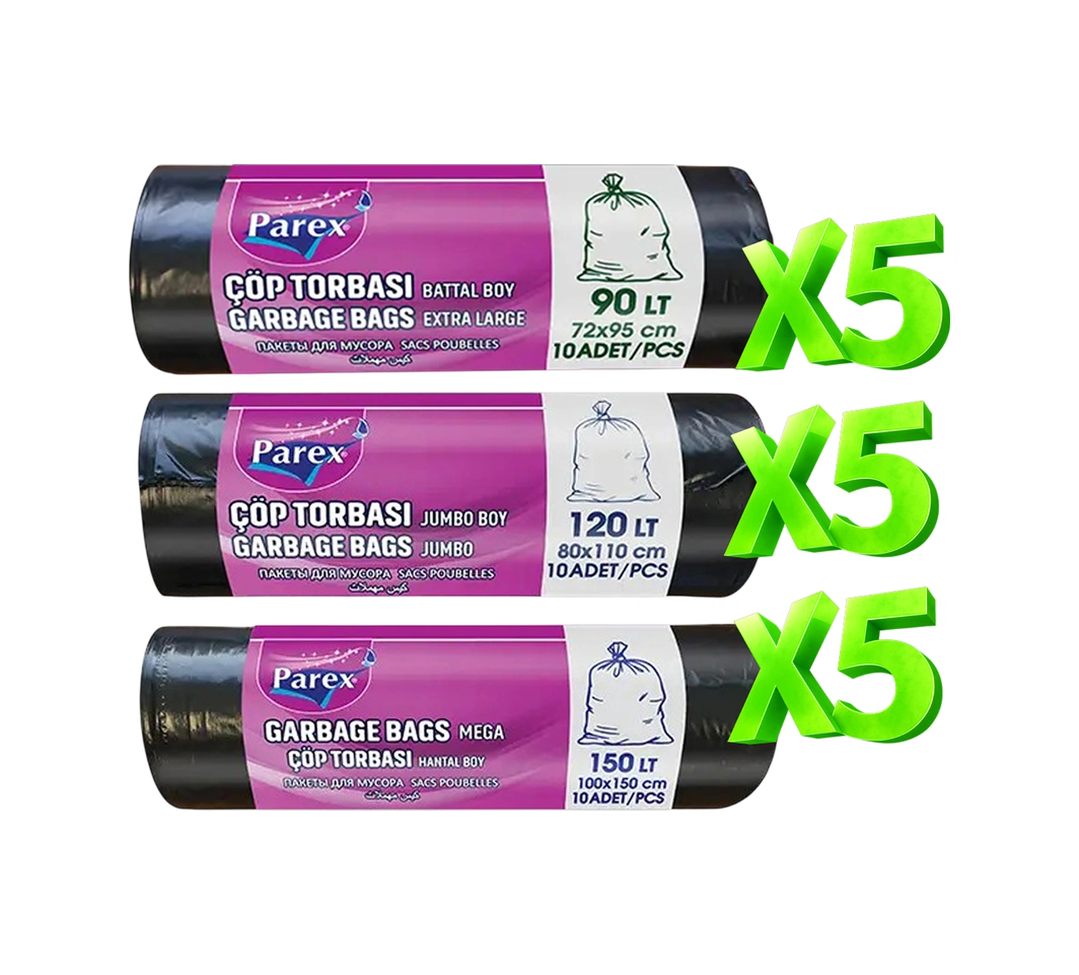 Professional 15 Paket Çöp Torbası Battal Jumbo Ve Hantal Boy Set