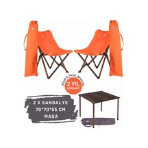 Bag The Joy Ahşap Masa Sandalye Seti Antrasit-turuncu- 70 70 55cm Kahverengi - Turuncu