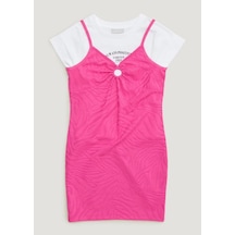 Kız Çocuk Askılı Elbise Takım  KT01684 Pembe