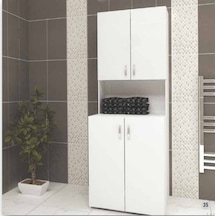 Özce Banyo Kapaklı Çamaşır Makinesi Dolabı Beyaz