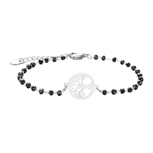 Gümüş Paslanmaz Çelik Hayat Ağacı Charm Bilezik Kadınlar Için Siyah Kristal Boncuk Zincirler Bilezik Kızın Parti Moda Kadın Takı