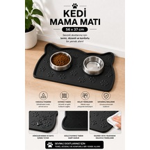 Kedi Beslenme Paspası Kedi Mama Matı Figürlü Yıkanabilir 56x37