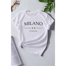Uyguntarz Unisex Milano Italia Baskılı Tasarım Tshirt Beyaz