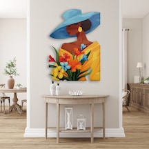 Mavi Şapkalı Kadın Çiçek - Metal Tablo - Dec0120 57 X 80 Cm Çok Renkli