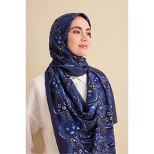 Imannoor Çağlayan Lacivert Pamuk Floş Şal 72x212 Lacivert