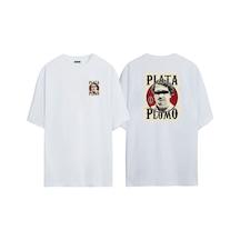 Thewert Unisex Plata Plomo Escobar Ön Arka Baskılı Beyaz Oversize T-shirt