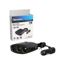 Olesson 1635 12-24v Çift Usb Girişli 100w 70 Cm Kablolu 3'lü Araç Çakmak Çoklayıcı 100x66x40mm