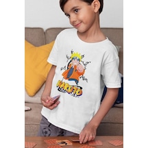 Sevbano Unisex Naruto Baskılı Anime Çizgi Film Çocuk Tişört 1-12 Yaş Beyaz