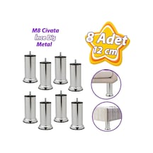 8 Adet Metal Destek Ayağı 12 Cm Krom Mobilya Kanepe Baza Koltuk Ünite Ayakları Metrik 8 Civatalı İnce Diş