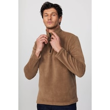 Tudors Erkek Dik Yaka Tüylenme Yapmayan Soğuk Geçirmez Standart Fit Rahat Kesim Haki Polar Sweatshirt -30141-haki Haki