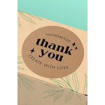 Handmade Thank You Kraft Etiket Sticker 3x3cm St2239 Çok Renkli