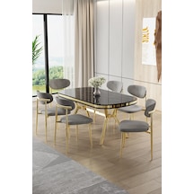 Canisa Olya Serisi 90x168 Lak Panel Sonata Masa Takımı Gold Ayaklı 6 Gri Sandalye Sonata Masa Gri Sandalye