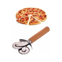 Pizza Ve Hamur Kesici Ahşap Saplı Çift Bıçaklı Paslanmaz Çelik, Düz Ve Tırtıklı Bıçaklı Dilimleyici Diğer