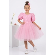 Mnk Baby & Kids Luvia Kısa Kol Kız Tütü Abiye Elbise M00811 Pembe
