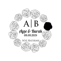 Güllü Çelenk Mühür Kına Nişan Düğün 3x3 Cm Özel Etiket / 50 Adet Sticker Beyaz