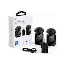 Denshi F11-2 Kablosuz Yaka Mikrofonu 2'li Set, 3'ü 1 Arada Alıcı Type-c, Lightning, 3.5mm , Android İphone Kamera Uyumlu, Gürültü Engelleme, Vlog Röportaj Podcast Yayın Mikrofonu