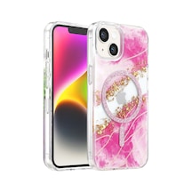 Onegif Apple İphone 15 Lotus Simli Magsafe Kapak - Pembe - Pembe