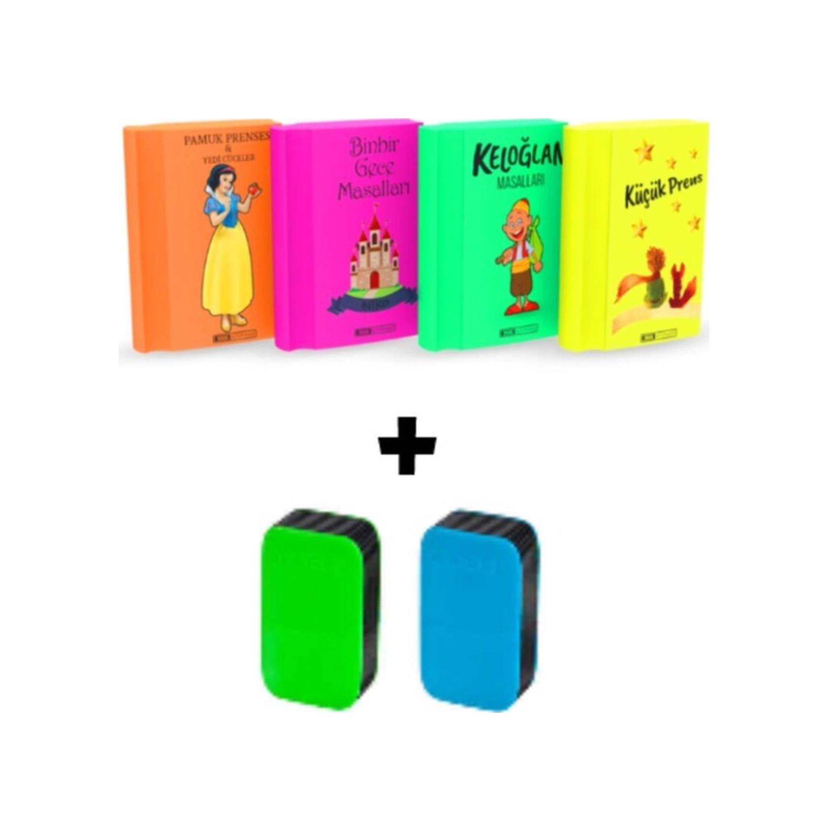 Art.21 Silka 4 Adet Neon Kitap Silgi Ve 2 Adet Prime Kalemtraş Seti