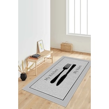 West Home Dijital Baskı Yıkanabilir Kaymaz Taban Gri Mutfak Halısı Yolluk Wh 532 Grey