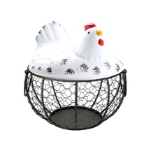 Mufunye Beyaz Metal Depolama Sepeti, Yumurta Ve Atıştırmalık İçin Mutfak Dekoratif Depolama Aracı Beyaz - Siyah