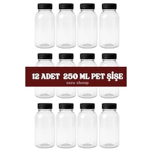 250ml Pet Yuvarlak Şişe Ve Siyah Kapak 12 Adet Şeffaf - Siyah