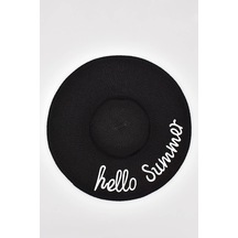 Kadın Summer Nakışlı Geniş Hasır Plaj Şapkası Siyah - Standart