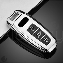 Audi A3 A4 A6 A7 A8 & B9 C8 4k D5 & S7 S8 & Q7 Q8 & E-tron Parlak Tpu Anahtar Kılıfı Gümüş