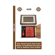 Özel Ahşap Kutulu Kahve Deri Defter Ve Anahtarlık Set Hatıra Seti İş Hediyesi Farklı Hediye
