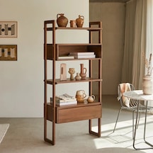 Ahşap Ceviz Model Raflı Masif Çam Kitaplık