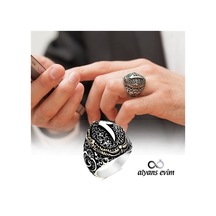 Gümüş Kenarları Vav Üst Elif Harfli Erkek Yüzük