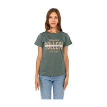 Vıshenka Kadın Yeşil Compact Penye Collece Yazı Baskılı T-Shirt Yeşil