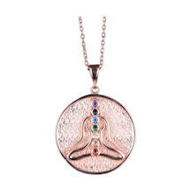 925 Ayar Gümüş Chakra Kolye, Rose Altın Kaplama Yoga Kolyesi, Meditasyon Takısı, Chakra Gümüş