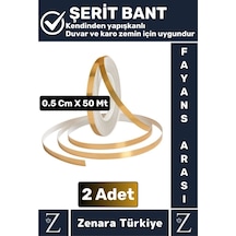 Premium Kendinden Yapışkanlı Su Geçirmez Fayans Arası Gold Şerit Derz Bant 0.5 Cm X 50 Metre 2 Adet