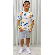 Mnk Baby & Kids Erkek Çocuk Baskılı Şortlu Yazlık Takım M00710 Gri