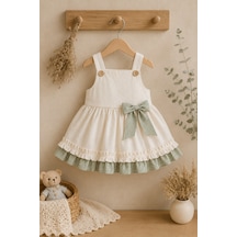 Mnk Baby & Kids Kız Bebek %100 Pamuklu Fiyonk Detaylı Elbise M00849 Krem
