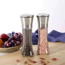 Karabiber Tuz Değirmeni 2li Set Metal Seramik Öğütücülü Yükseklik 19cm Cam Beyaz Diğer