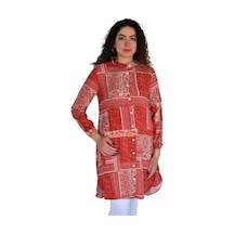 Kadın Uzun Pano Baskılı Desen Viscon Bluz Bgl-st04295 Kıremıt