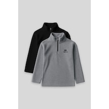 Standart Fit 2li Paket Siyah-gri Melanj Erkek Çocuk Polar Sweatshirt - 11221 Siyah - Gri