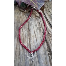Stoneage Kadın Kolye Doğal Taş Bordo Vişne Rengi Jade  Kırlangıç Bronz